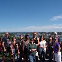 People at an overlooking balcony.