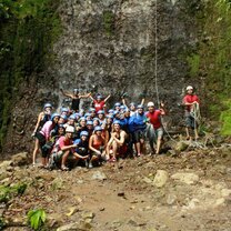 Rappelling down a waterfall