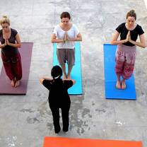 Women doing yoga.