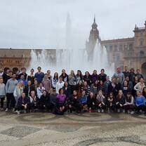 API Students in front of a Fountain in the Plaza