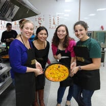 IES Abroad Salamanca students cooking a traditional Spanish dish 