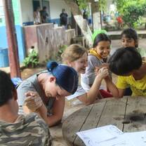 arm wrestling with the kids