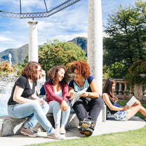 Students studying and talking.