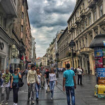 people are walking in the street