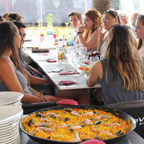 group eating paella at a table together
