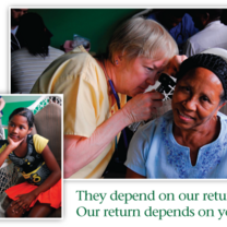 Nurse is checking the ear of an old lady