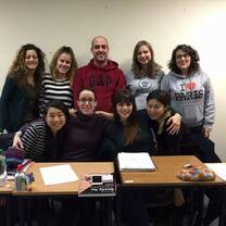 One man standing,with the girls