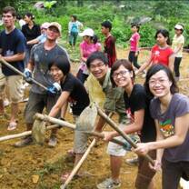 group of young youth doing construction work
