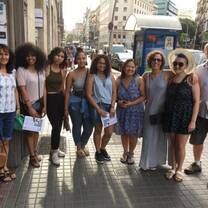 group of students posing in the streets of spain