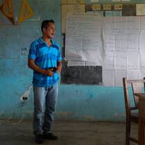 Man standing in front and do the taking