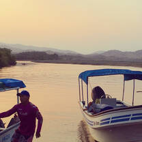 getting ready to ride in a boat