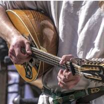 image of a person playing a round wooden guitar