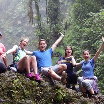 My fellow students and I climbed a giant rock in front of one of the many waterfalls at La Paz Waterfall Gardens and felt like we were kings and queens of the jungle!