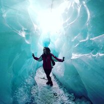 Glacier Walk student walking through a glacier