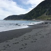 on the way to the famous Red Rocks was this black sand beach!