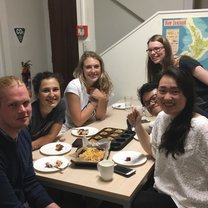 my lovely flatmates baked me a cake for my birthday! We represent five countries: Canada, Vietnam, France, Germany, USA, and Malaysia.
