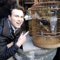 the guy pointing the bird