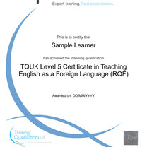 Sample Level 5 Certificate  Sample Ofqual Government Regulated Level 5 TEFL Certificate