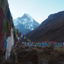 Prayer flags and mountains Prayer flags at the top of Annapurna base camp