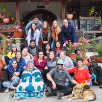 This photo was taken at the Bee Farm Shunku where we ended our trip. This is our entire group saying our goodbye to the farm, the bees and the dogs