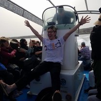 Goofing Around on the Boat to a Hiking Spot