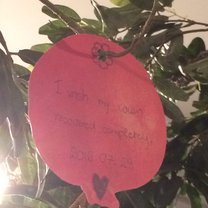 Balloon labeled: “I wish my cousin recovered completely.”