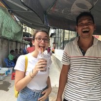 girl and man smiling and laughing