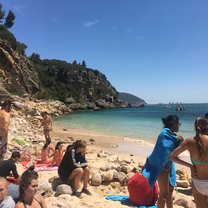 A picture of all of us on a protected beach. Studying and snorkeling!! 