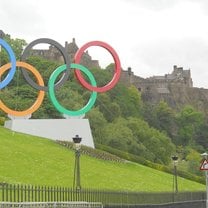 Olympic rings near Edinburgh Castle