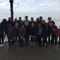 Group of students in gazebo overlooking harbor of Valparaiso