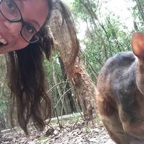 Canadian hospitality worker, Michelle, in Australia with a kangaroo