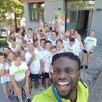 Selfie of a teacher and his students 