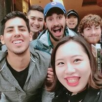 Selfie time! (In front of our hotel in Chengdu) 