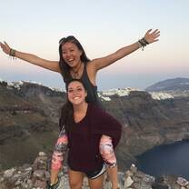 Olivia and Ming in Santorini on a hike