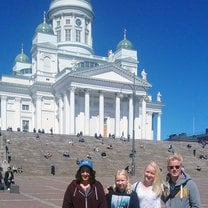 A photo of me with the family in Helsinki, the mom took the photo.