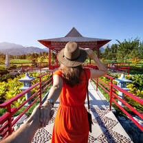 Canadian intern exploring a Japanese garden
