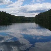 A mirror-calm lake.