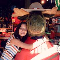 Girl hugging moose