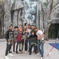 group of students rock climbing