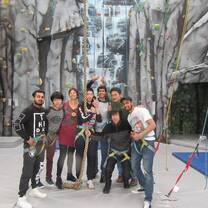group of students rock climbing