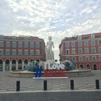 In the middle of Place Massena is a huge fountain that is a landmark for the center of the city