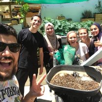 Hanging out with our language partners at a cafe