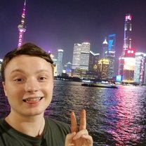 A photo of me in front of the Shanghai Skyline, the first night after moving in