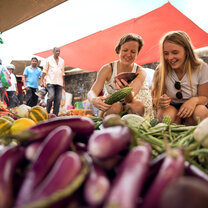 two girls at a local market