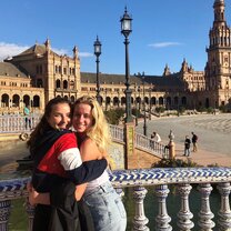 High school in Spain girls hugging
