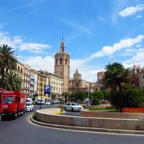 City scene with buses in Valencia, Spain