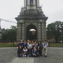 group in dublin in front of historic landmark