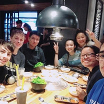 Having Korean BBQ with host sister.