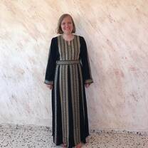 Me wearing a Palestinian dress my hostmom helped me pick out