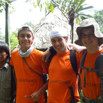 right to left, Adolfo (right hand of Ken), Mischa (Volunteer), Ken (Founder & Owner), Rasmus (Volunteer) = Los Guardianes (The Guardians) Planet One World, Los Guardianes Wildlife Refuge, ranger patrols, volunteering